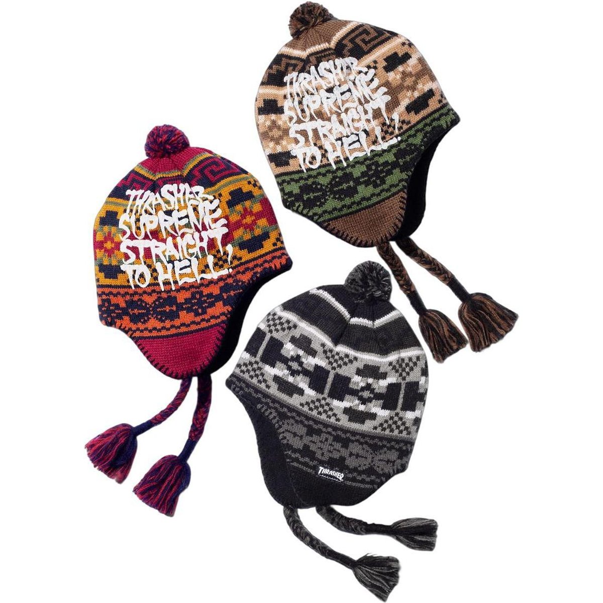 Details on Supreme Thrasher Earflap Beanie from fall winter
                                            2024 (Price is $44)