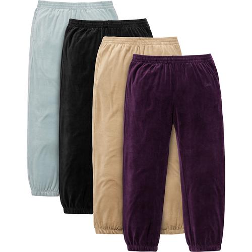 Supreme Velour Warm Up Pant released during fall winter 17 season