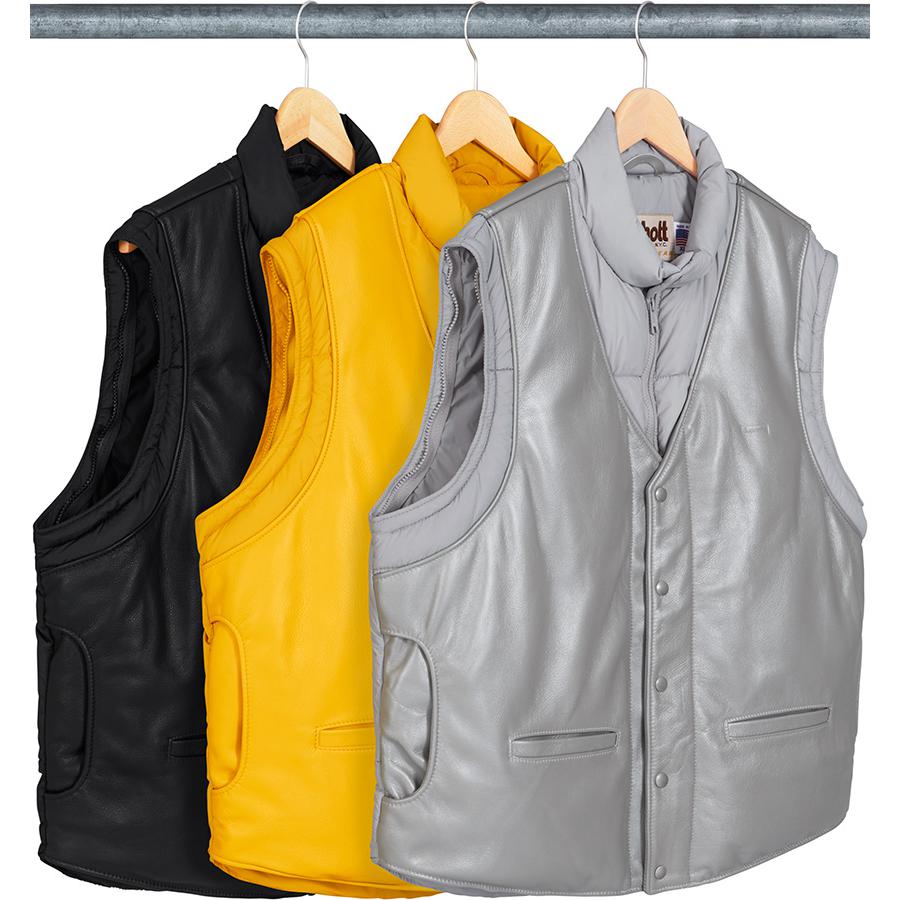 Details on Supreme Schott Down Leather Vest Puffy Jacket  from fall winter
                                                    2018 (Price is $628)