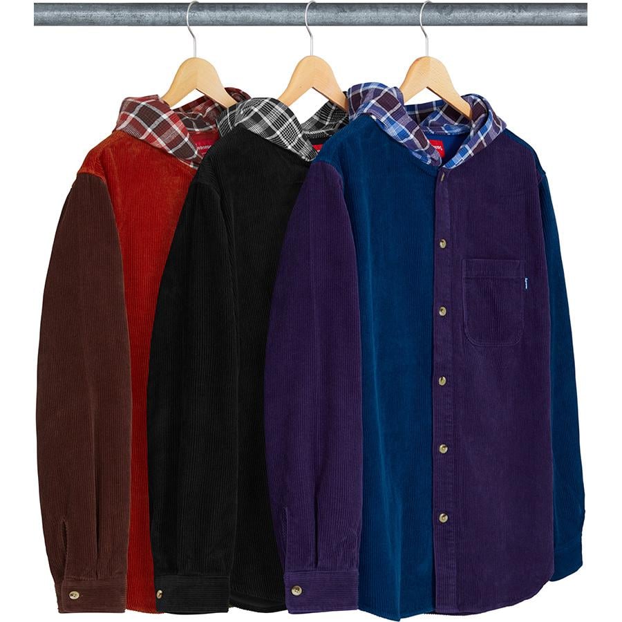 Supreme Hooded Color Blocked Corduroy Shirt releasing on Week 0 for fall winter 2018