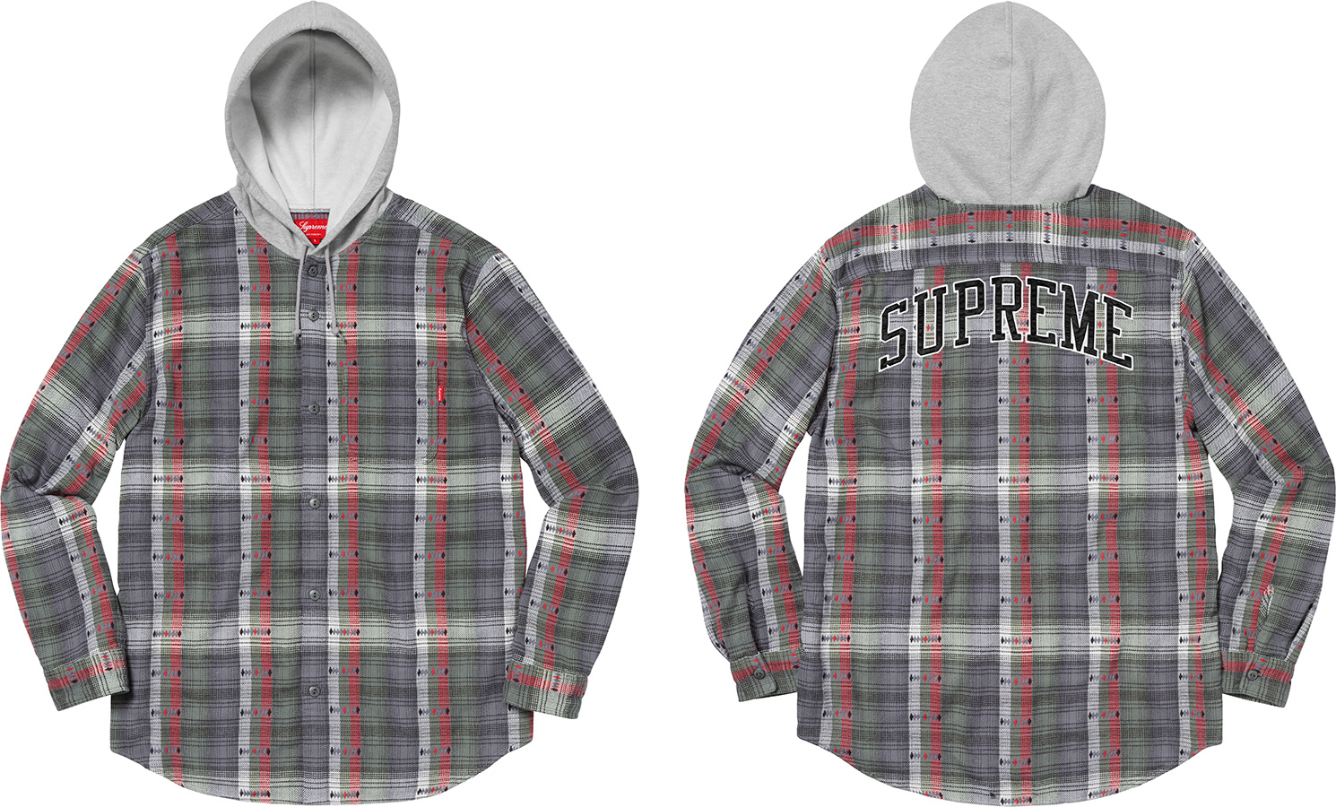 【M】supreme Hooded Jacquard Flannel Shirt