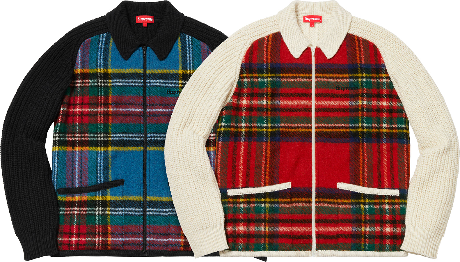 Supreme Plaid Front Zip Sweater-