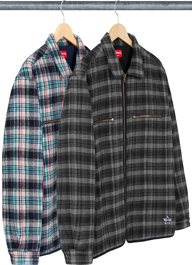 supreme Quilted Plaid Zip Up Shirt black