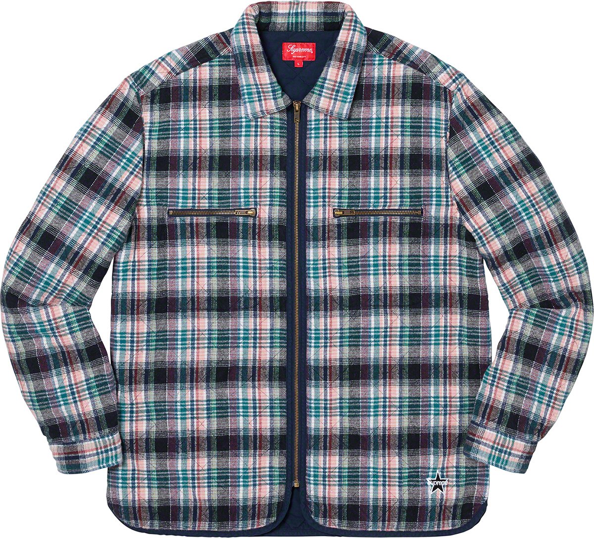 Supreme Quilted Plaid Zip Up Shirt OffWhite