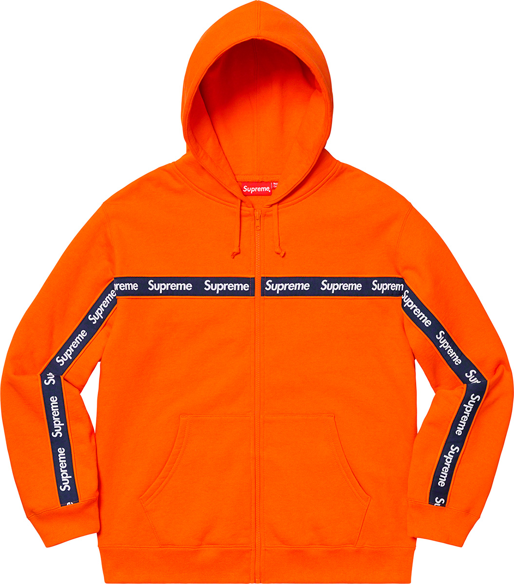supreme Text Stripe Zip Up Hooded