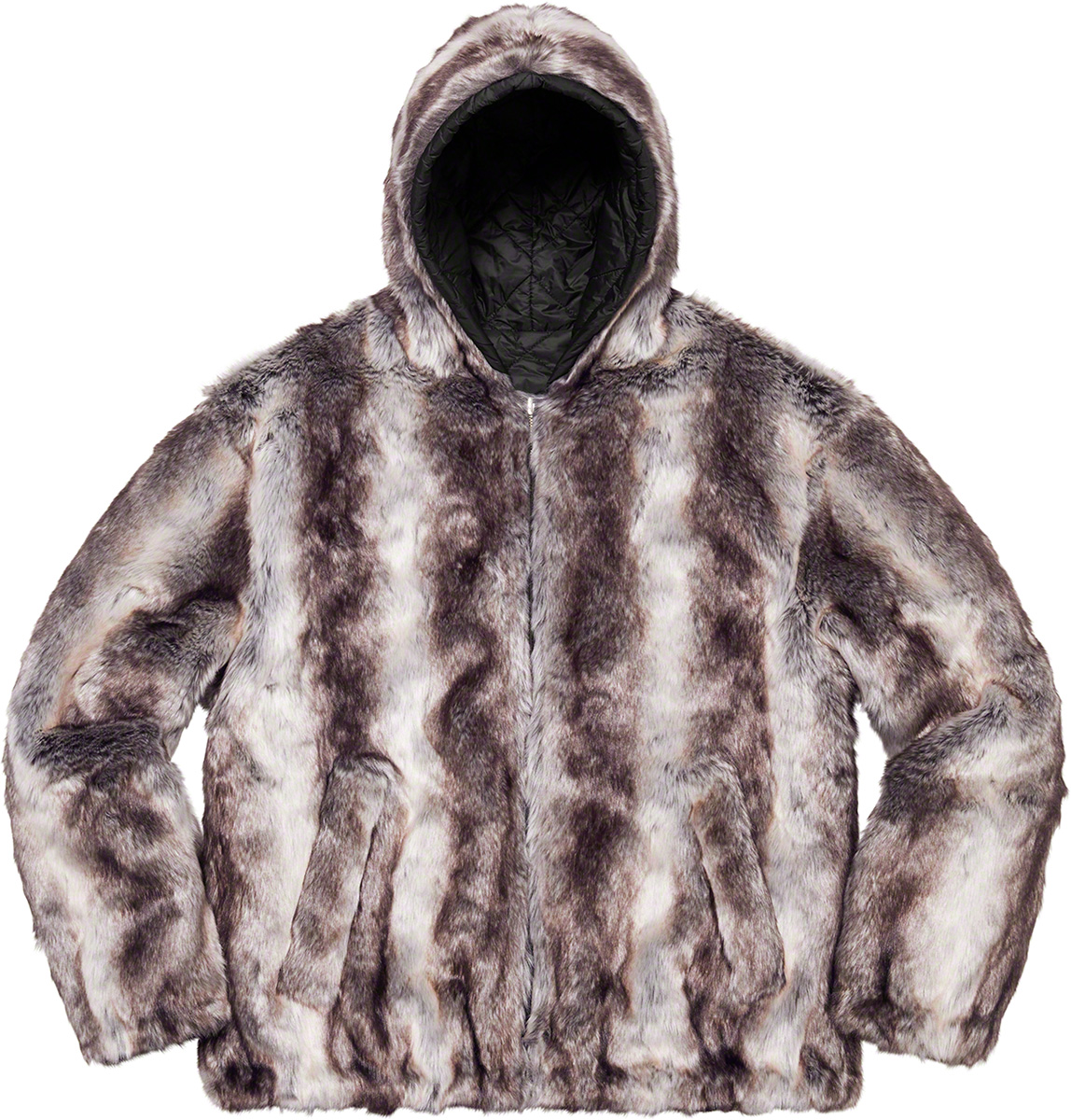 【XL】Faux Fur Reversible Hooded Jacket
