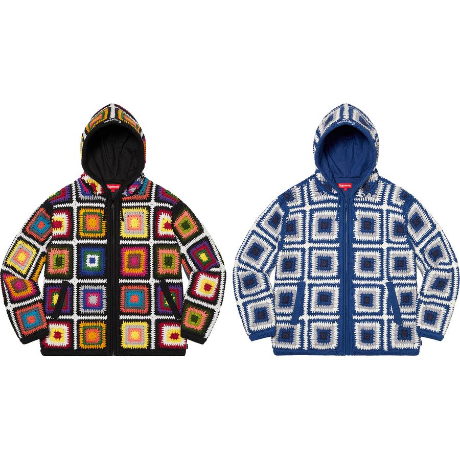 Supreme Crochet Hooded Zip Up Sweater released during fall winter 20 season