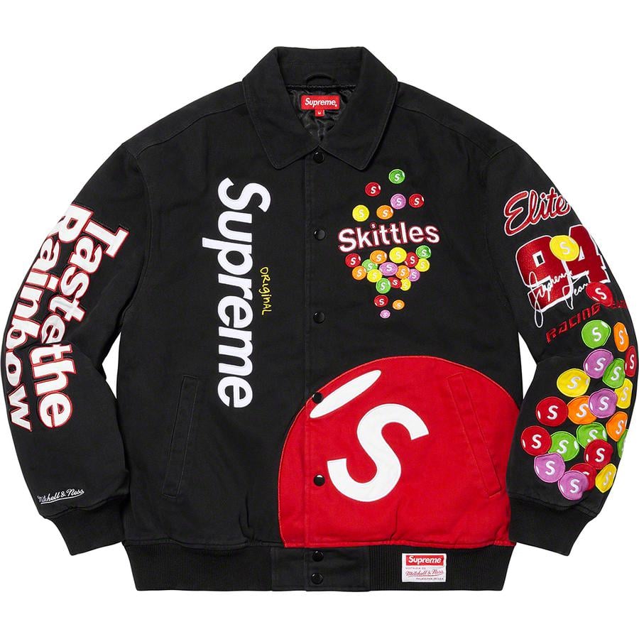 Details on Supreme Skittles <wbr>Mitchell & Ness Varsity Jacket  from fall winter
                                                    2021 (Price is $368)