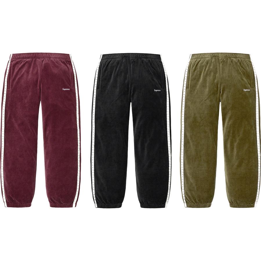 Supreme Studded Velour Track Pant releasing on Week 2 for fall winter 2022