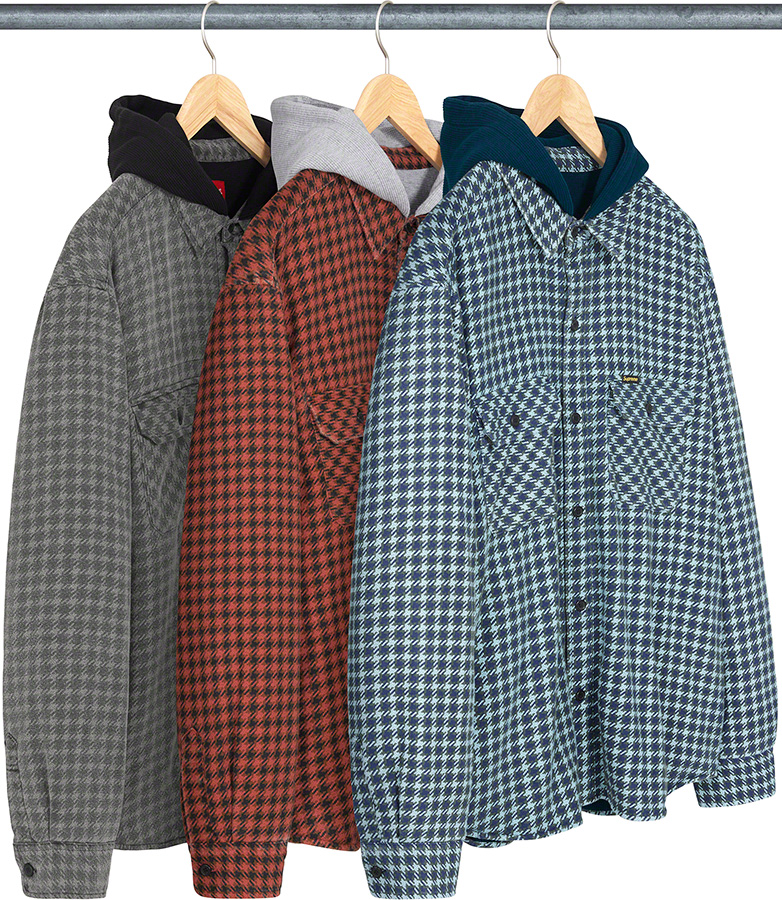 supreme houndstooth flannel hooded shirtファッション