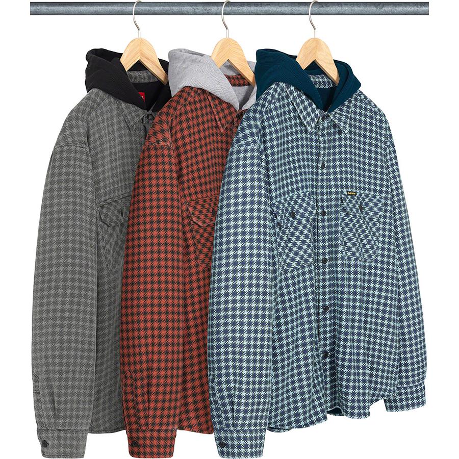 Details on Houndstooth Flannel Hooded Shirt from fall winter
                                            2022 (Price is $148)