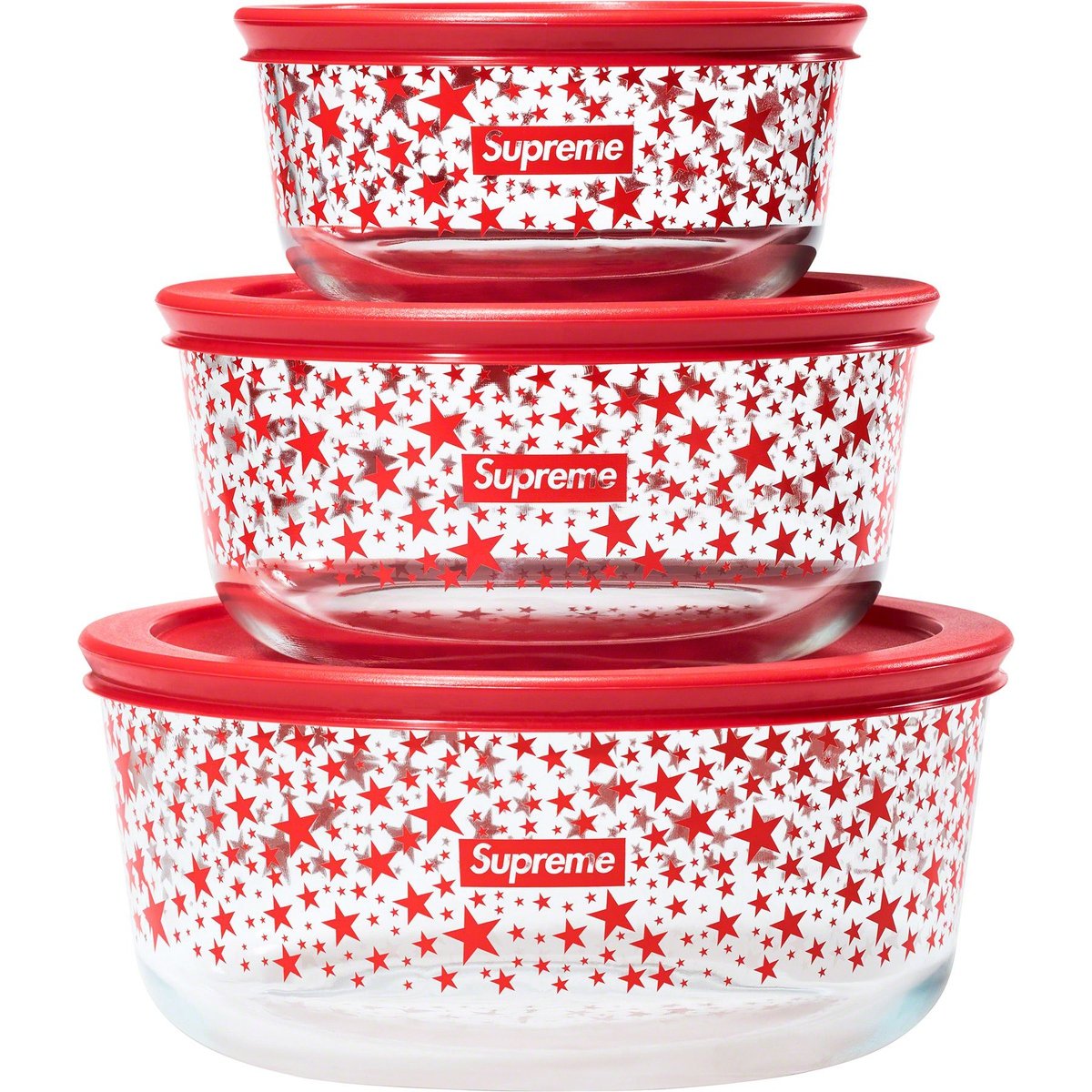 Details on Supreme Pyrex Bowls (Set of 3) from fall winter
                                            2023 (Price is $60)