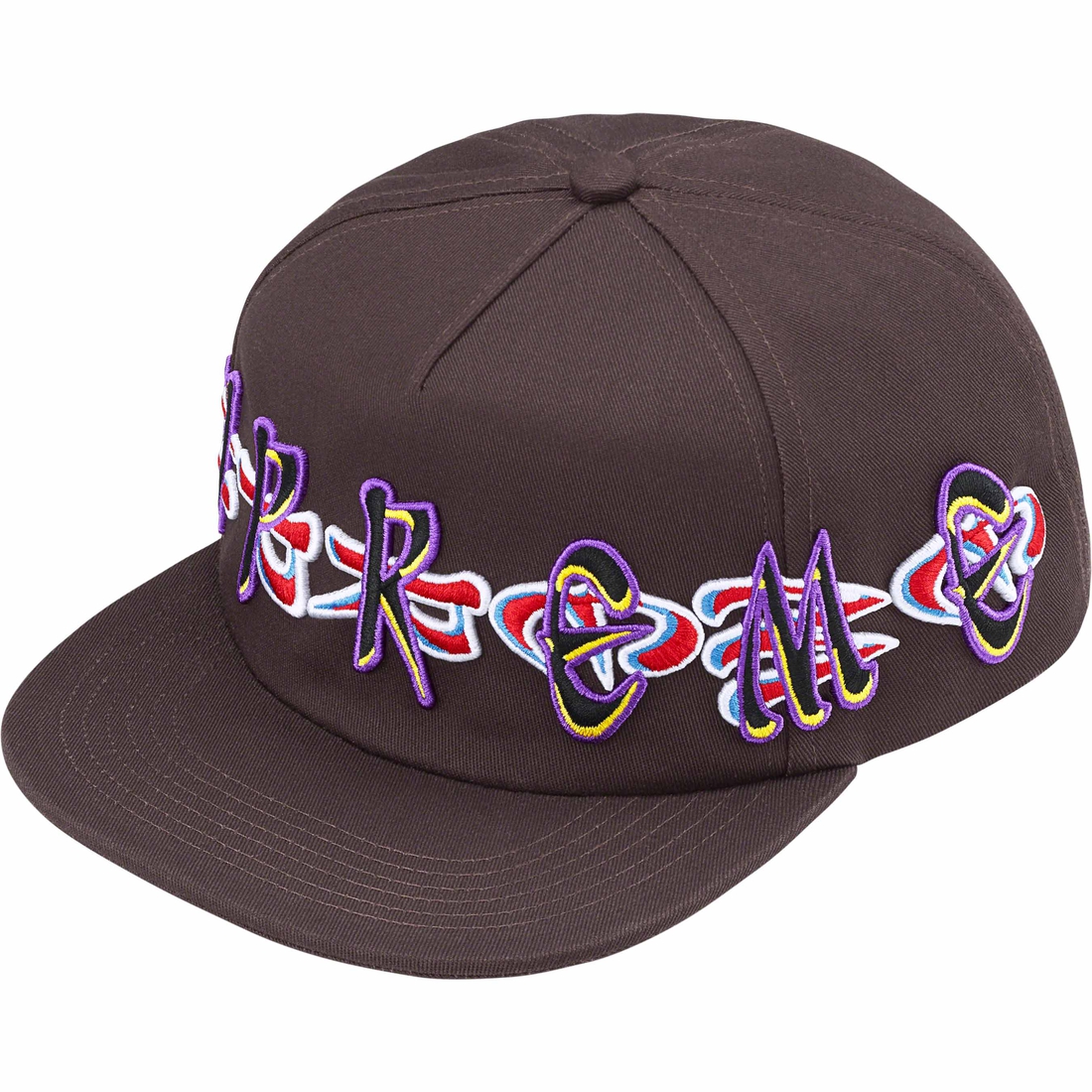 Details on AOI Spellout 5-Panel Dark Brown from fall winter
                                                    2023 (Price is $48)