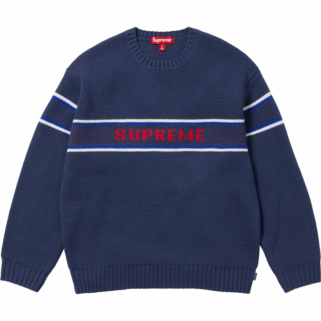 Details on Chest Stripe Sweater Navy from fall winter
                                                    2023 (Price is $148)