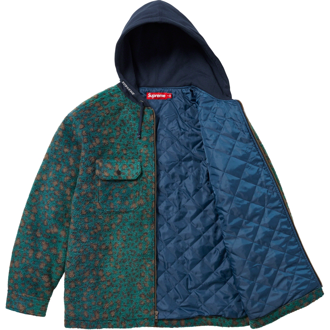 Details on Fleece Zip Up Hooded Shirt Teal Leopard from fall winter
                                                    2023 (Price is $158)