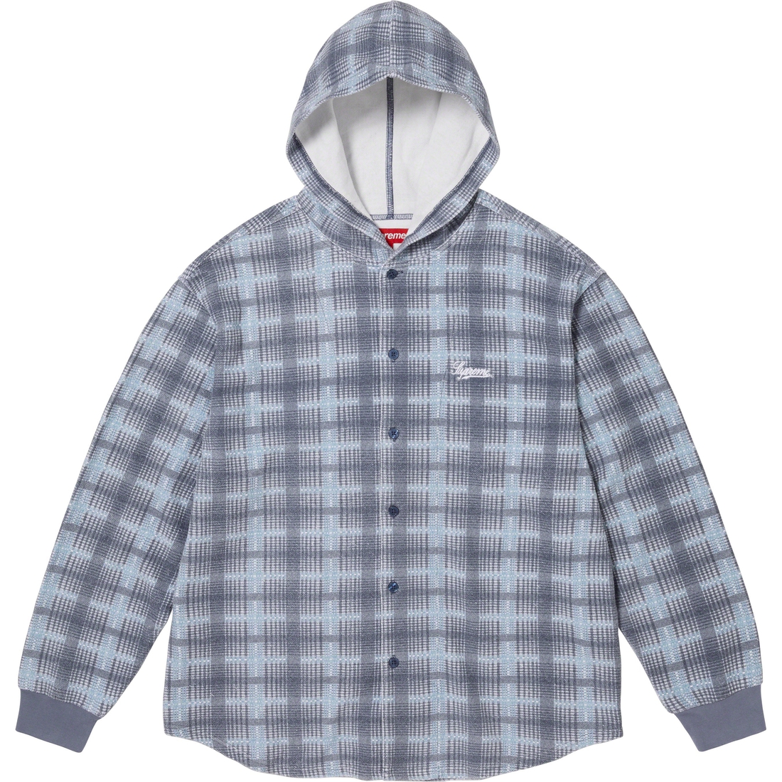 Details on Hooded Plaid Knit Shirt Blue from fall winter
                                                    2023 (Price is $128)