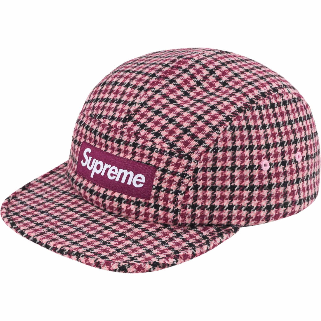 Details on Houndstooth Wool Camp Cap Pink from fall winter
                                                    2023 (Price is $58)