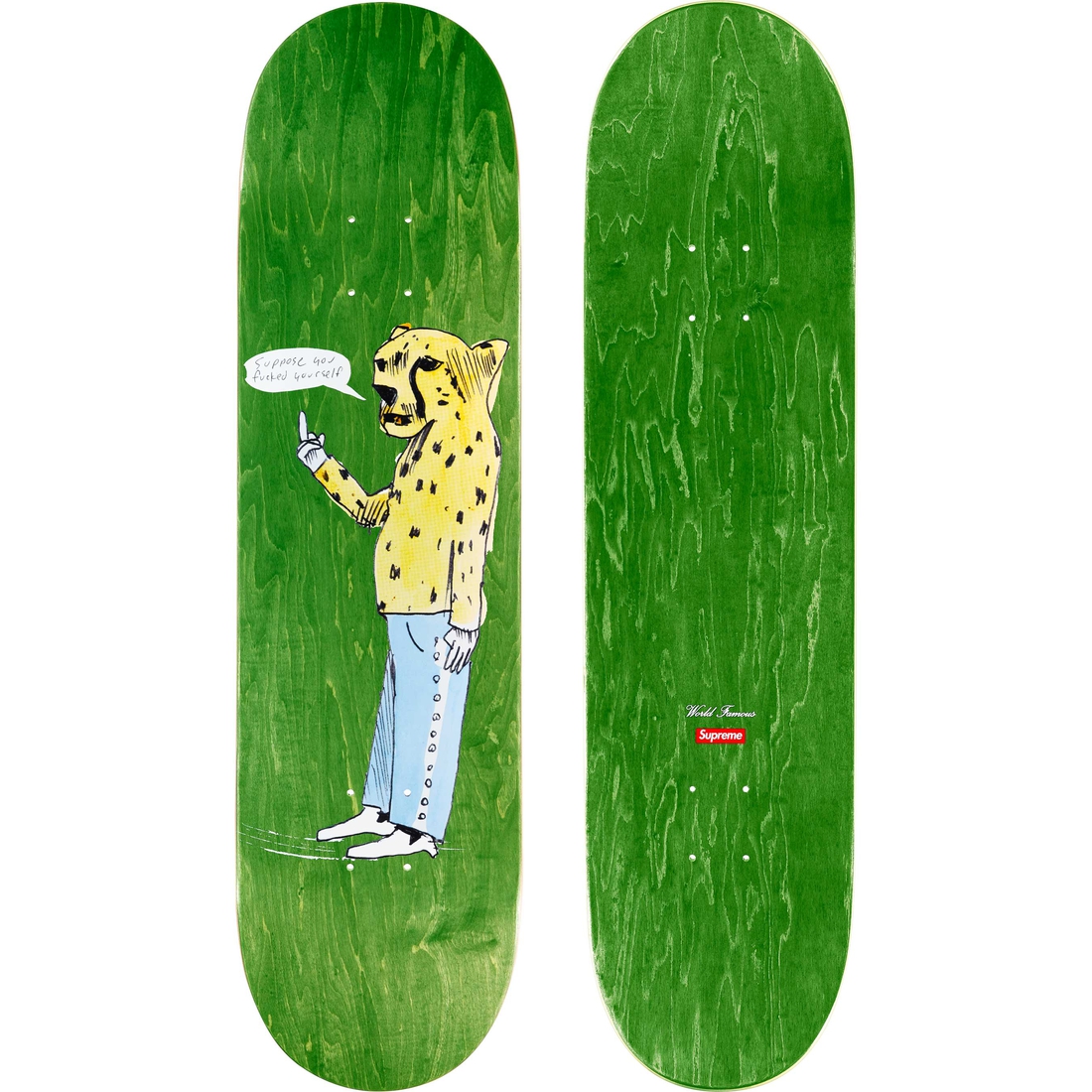 Details on Neil Blender Cheetah Skateboard Green - 8.5" x 32.25" from fall winter
                                                    2023 (Price is $60)