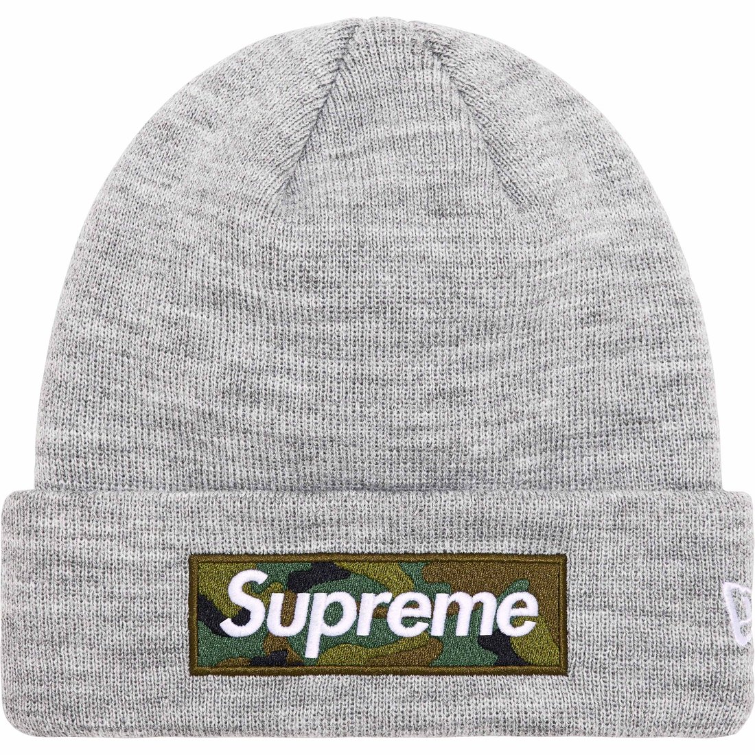 Details on New Era Box Logo Beanie Heather Grey from fall winter
                                                    2023 (Price is $44)