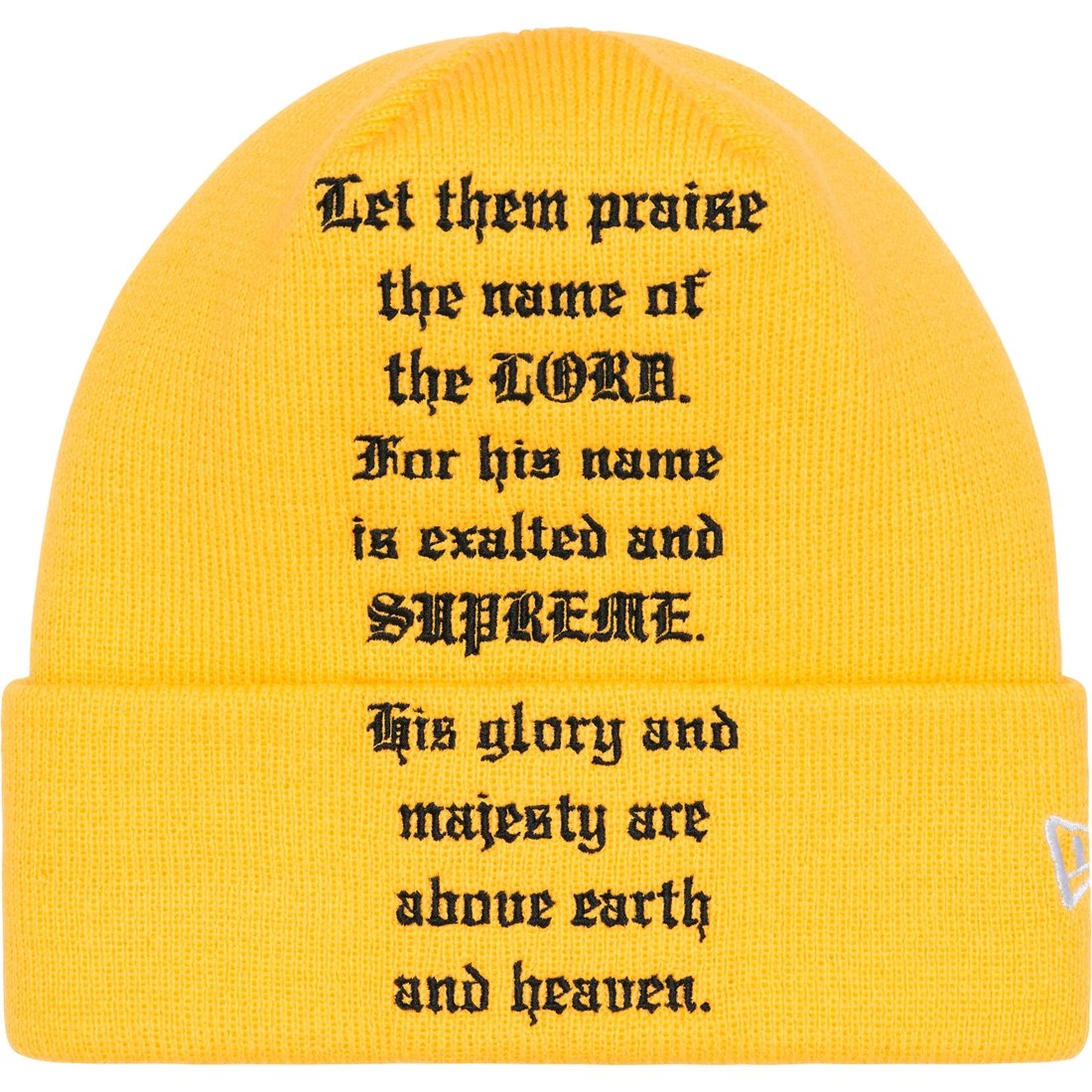 Details on New Era Psalm Beanie Yellow from fall winter
                                                    2023 (Price is $40)