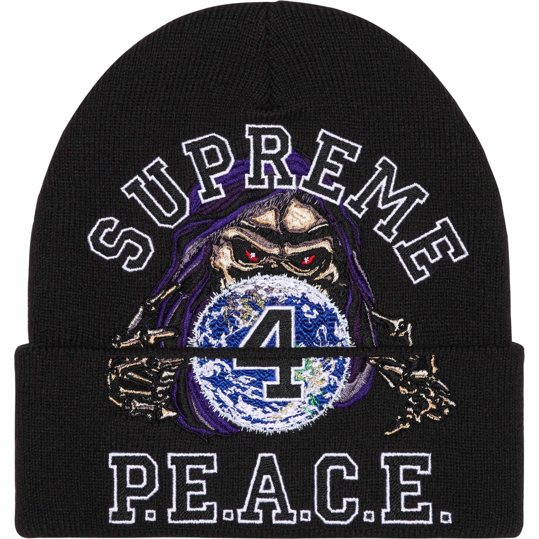 Details on Peace Embroidered Beanie Black from fall winter
                                                    2023 (Price is $44)