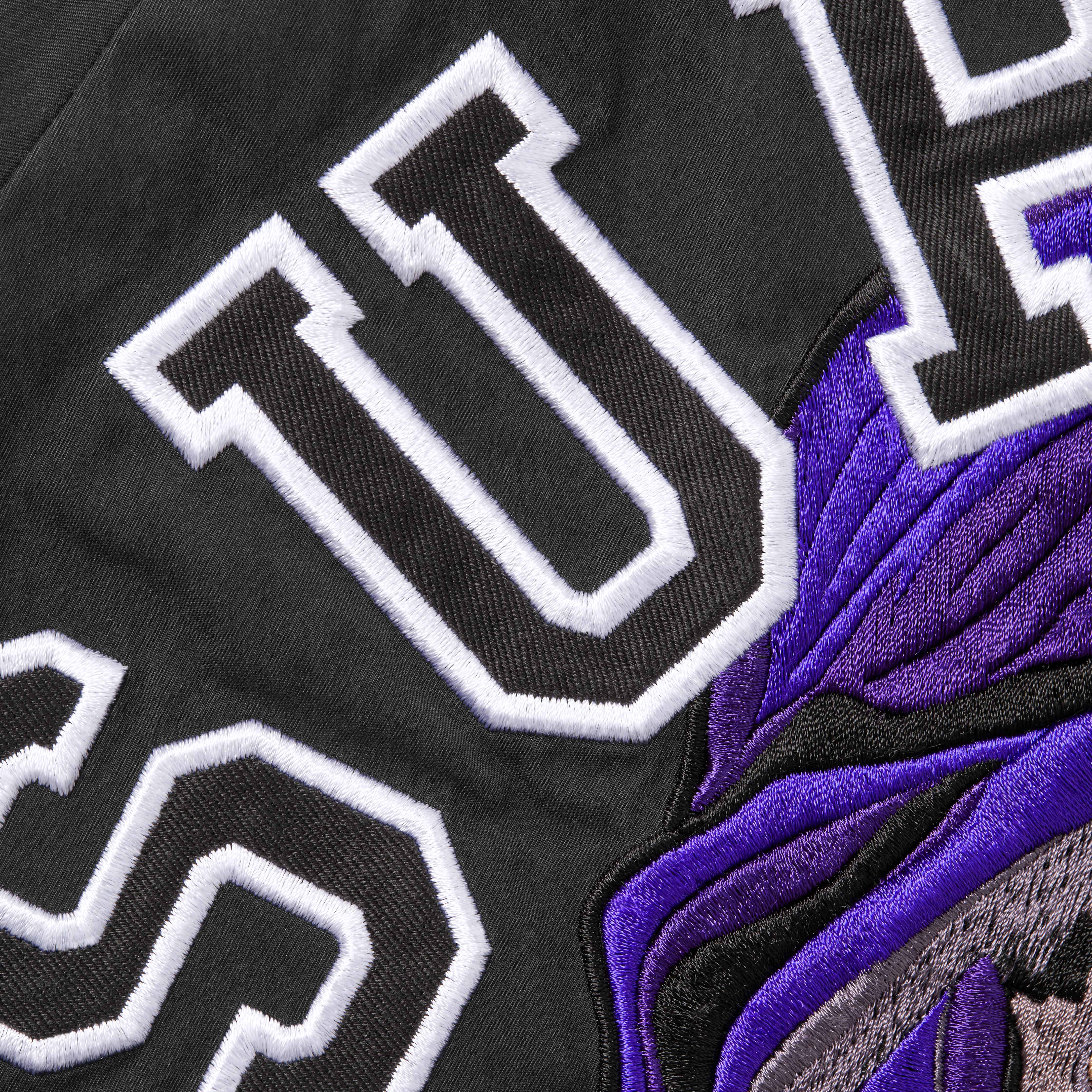 Purple 'Worldpeache' Embroidered Denim Jacket