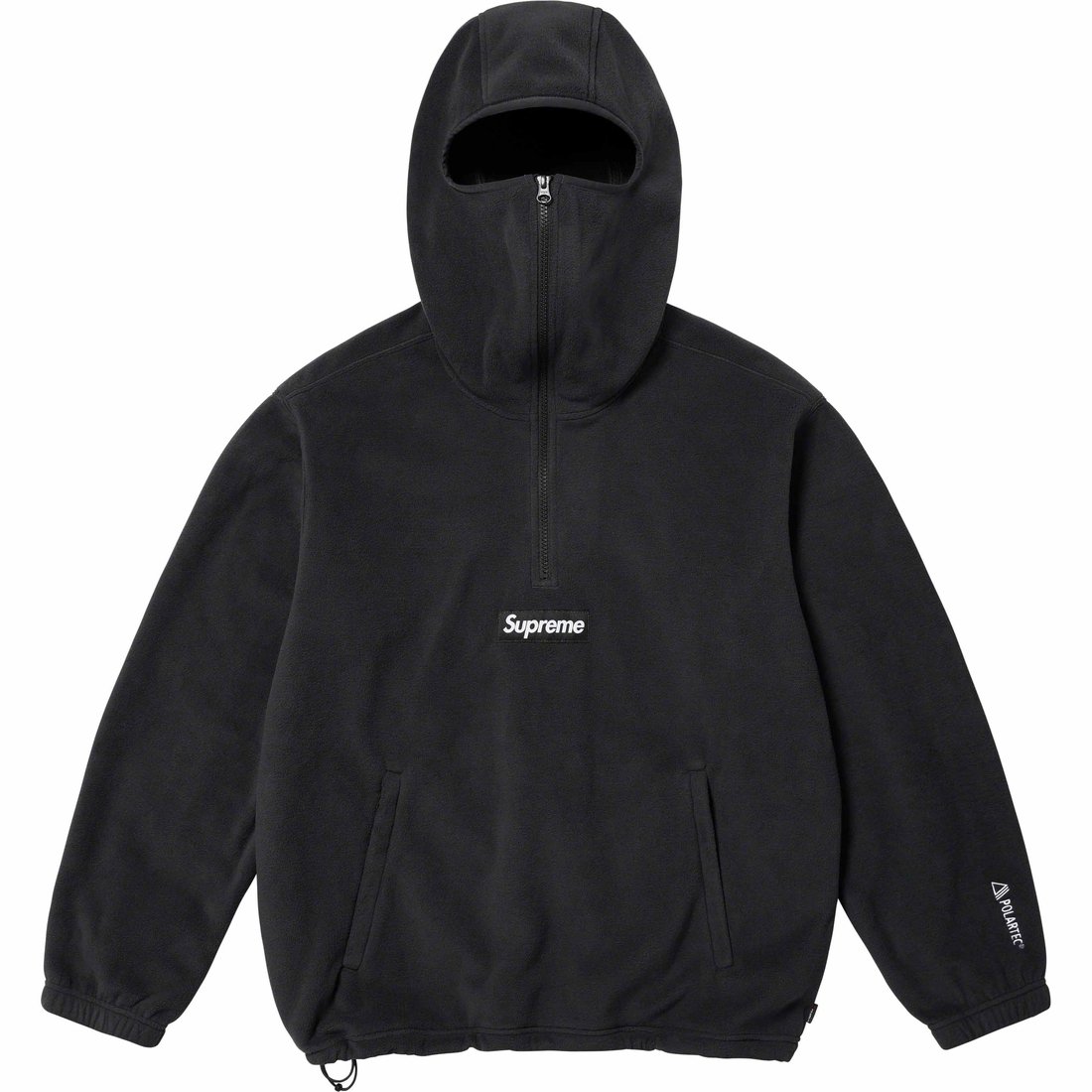 Details on Polartec Facemask Half Zip Hooded Sweatshirt Black from fall winter
                                                    2023 (Price is $148)