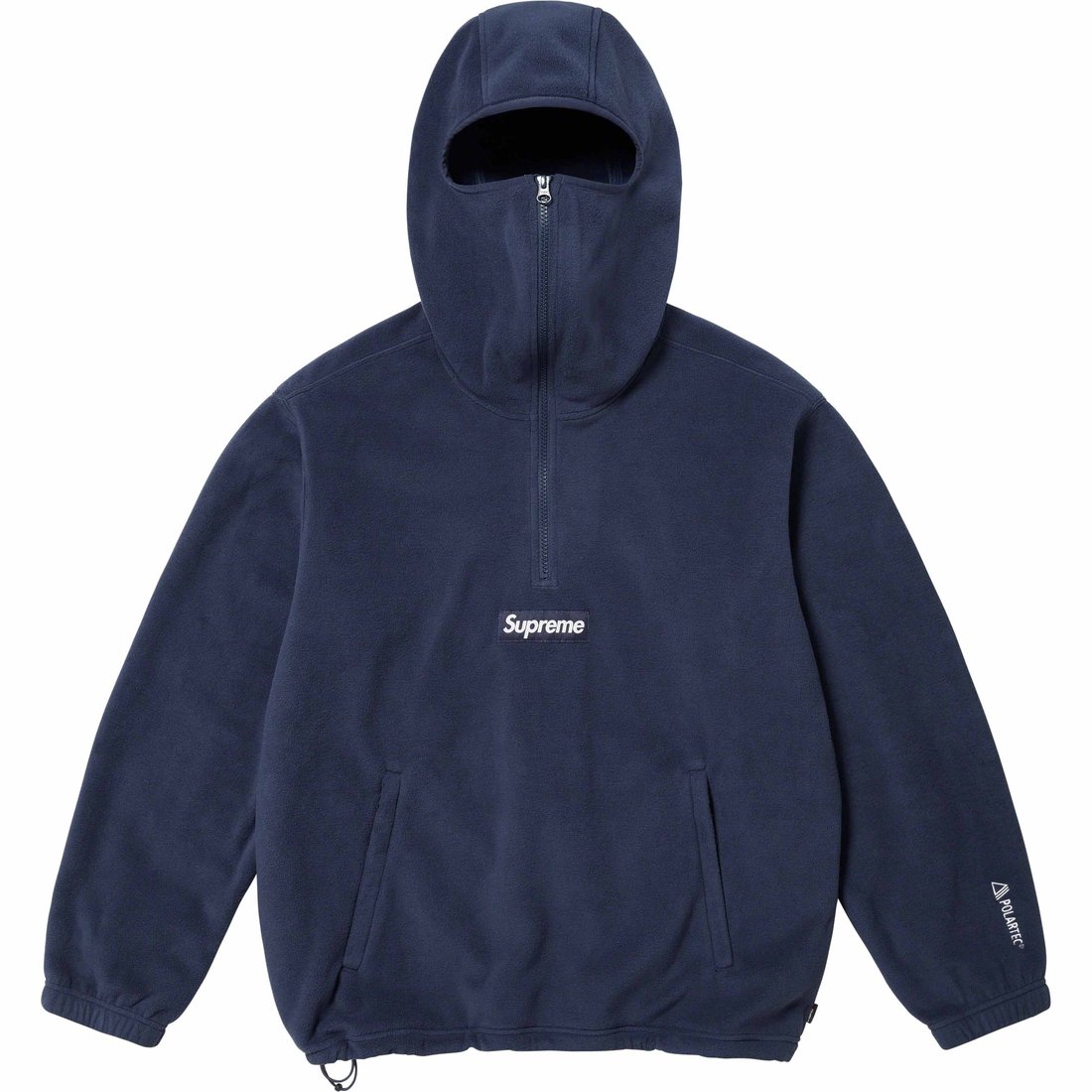 Details on Polartec Facemask Half Zip Hooded Sweatshirt Navy from fall winter
                                                    2023 (Price is $148)