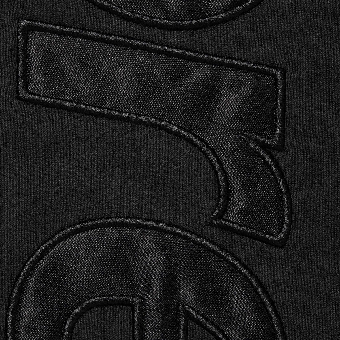 Details on Satin Appliqué Hooded Sweatshirt Black from fall winter
                                                    2023 (Price is $158)