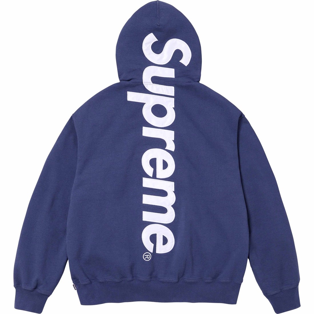 Details on Satin Appliqué Hooded Sweatshirt Washed Navy from fall winter
                                                    2023 (Price is $158)