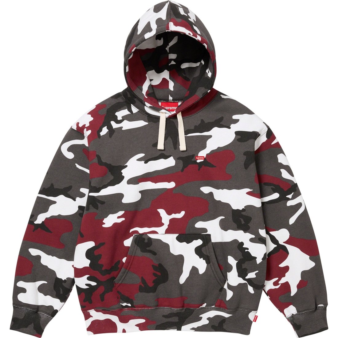Details on Small Box Drawcord Hooded Sweatshirt Red Camo from fall winter
                                                    2023 (Price is $158)