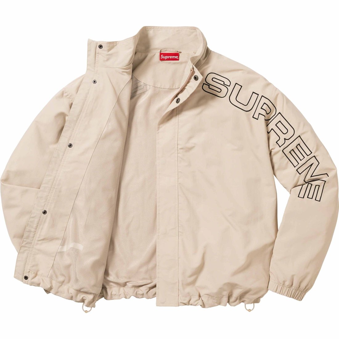 Details on Spellout Embroidered Track Jacket Sand from fall winter
                                                    2023 (Price is $168)
