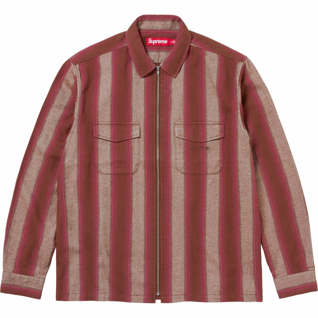Details on Stripe Flannel Zip Up Shirt Brown from fall winter
                                                    2023 (Price is $138)
