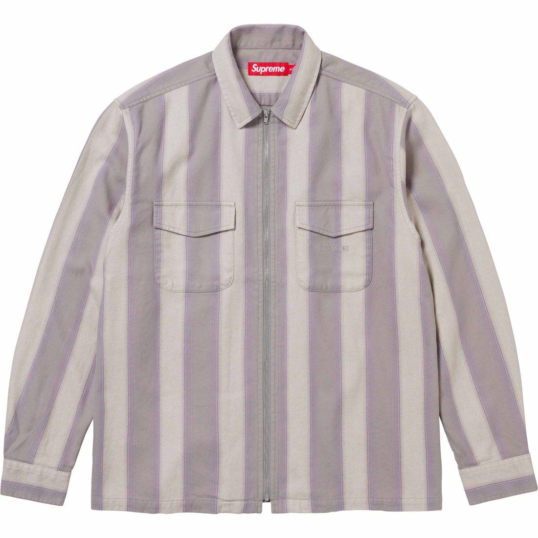 Details on Stripe Flannel Zip Up Shirt Grey from fall winter
                                                    2023 (Price is $138)