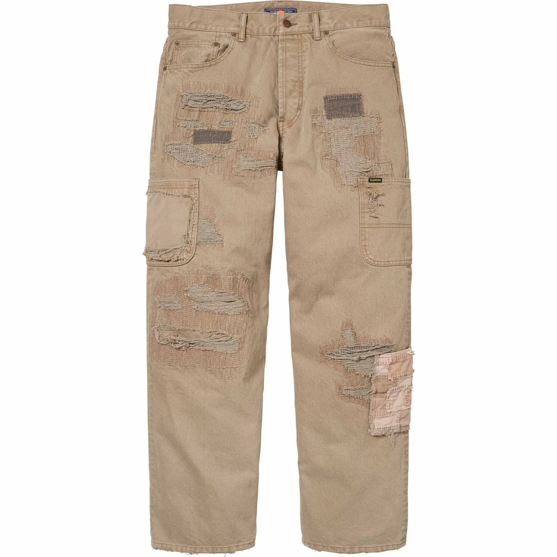 Details on Supreme blackmeans Mended Loose Fit Jean Dirty Tan from fall winter
                                                    2023 (Price is $398)