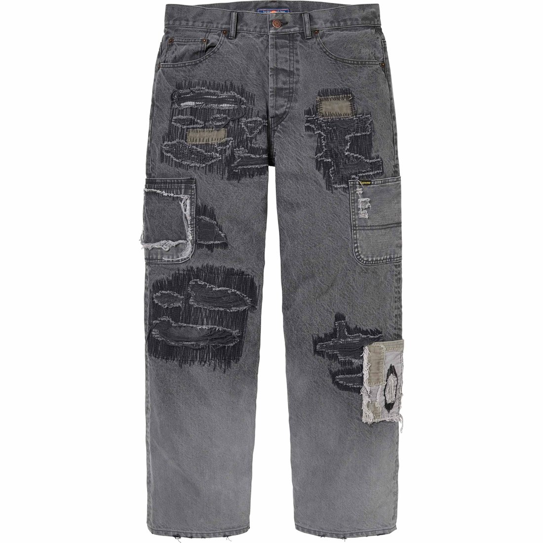 Details on Supreme blackmeans Mended Loose Fit Jean Washed Black from fall winter
                                                    2023 (Price is $398)