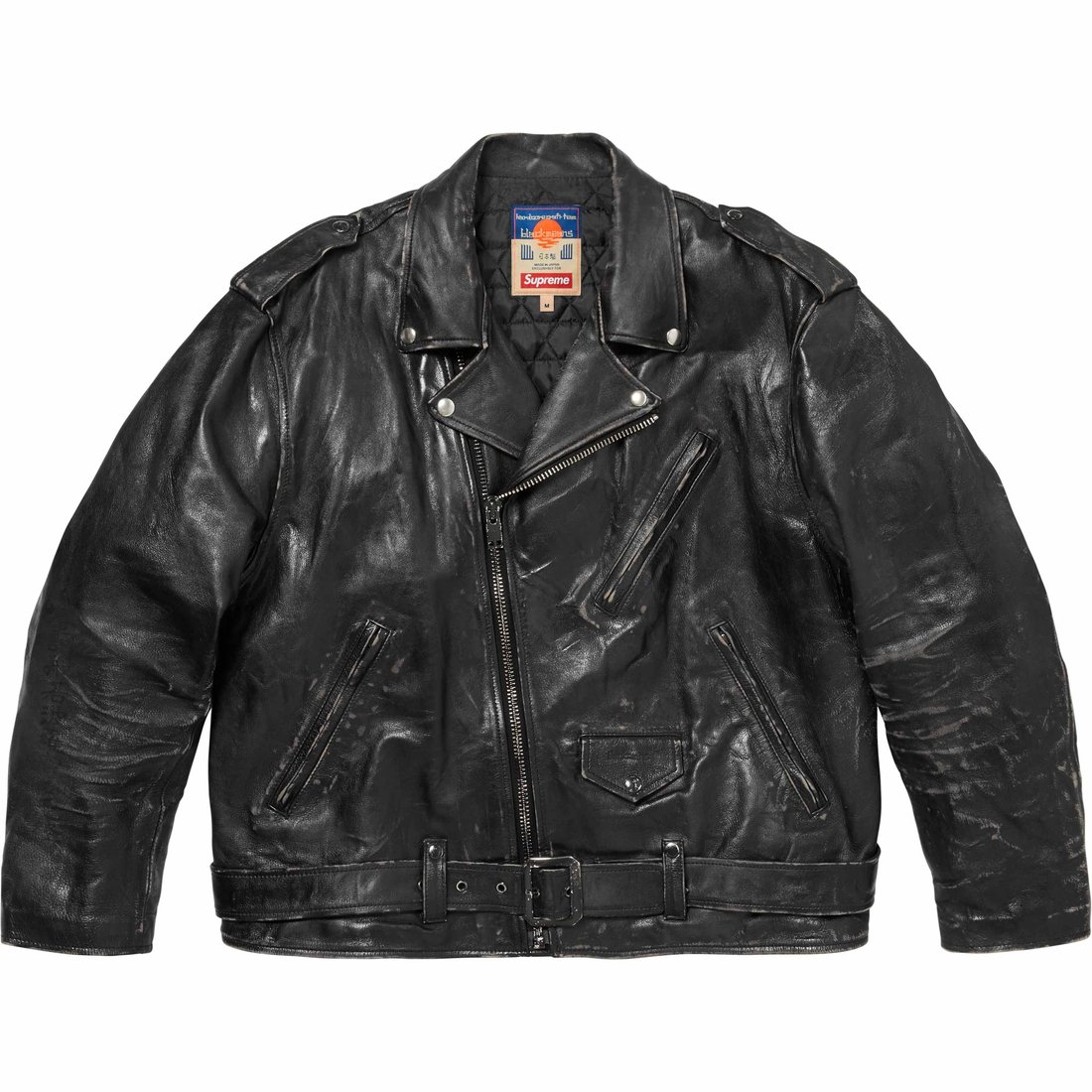 Details on Supreme blackmeans Painted Leather Motorcycle Jacket Black from fall winter
                                                    2023 (Price is $1498)