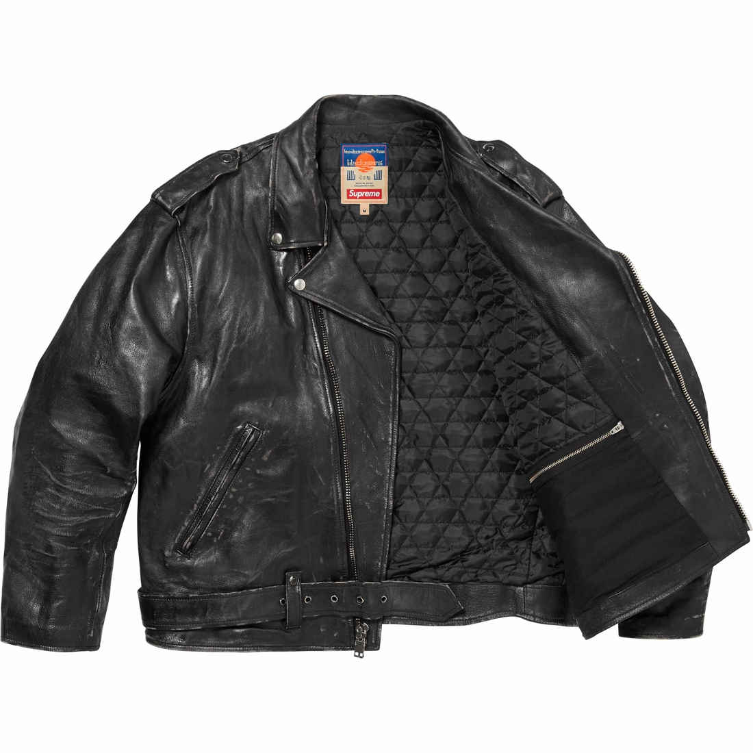 Details on Supreme blackmeans Painted Leather Motorcycle Jacket Black from fall winter
                                                    2023 (Price is $1498)