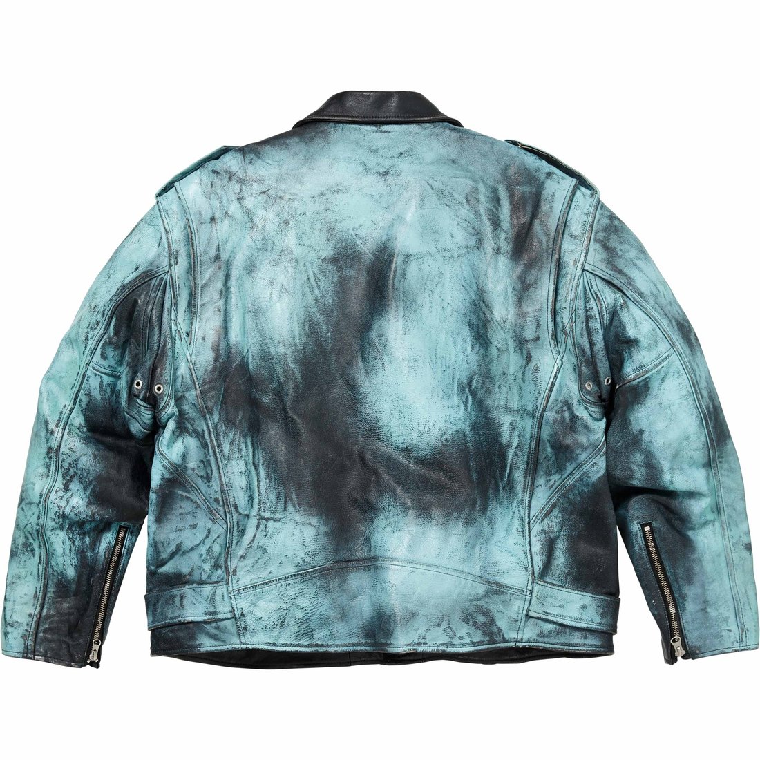 Details on Supreme blackmeans Painted Leather Motorcycle Jacket Light Green from fall winter
                                                    2023 (Price is $1498)