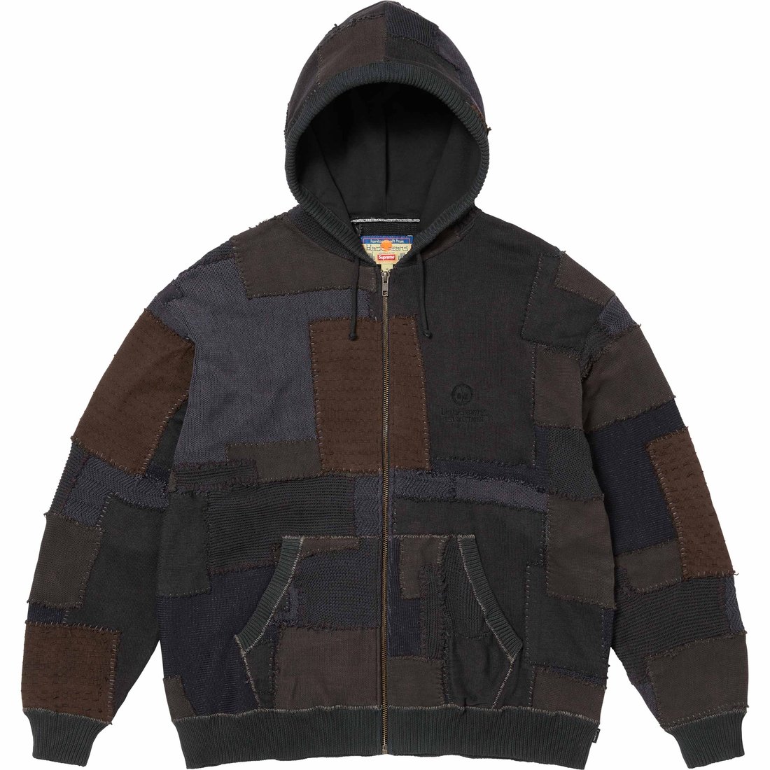 Details on Supreme blackmeans Patchwork Zip Up Hooded Sweater Black from fall winter
                                                    2023 (Price is $498)