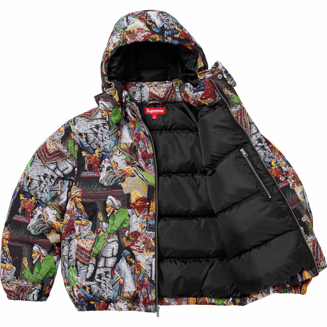 Details on Supreme BLESS Tapestry Down Puffer Jacket Multicolor from fall winter
                                                    2023 (Price is $698)