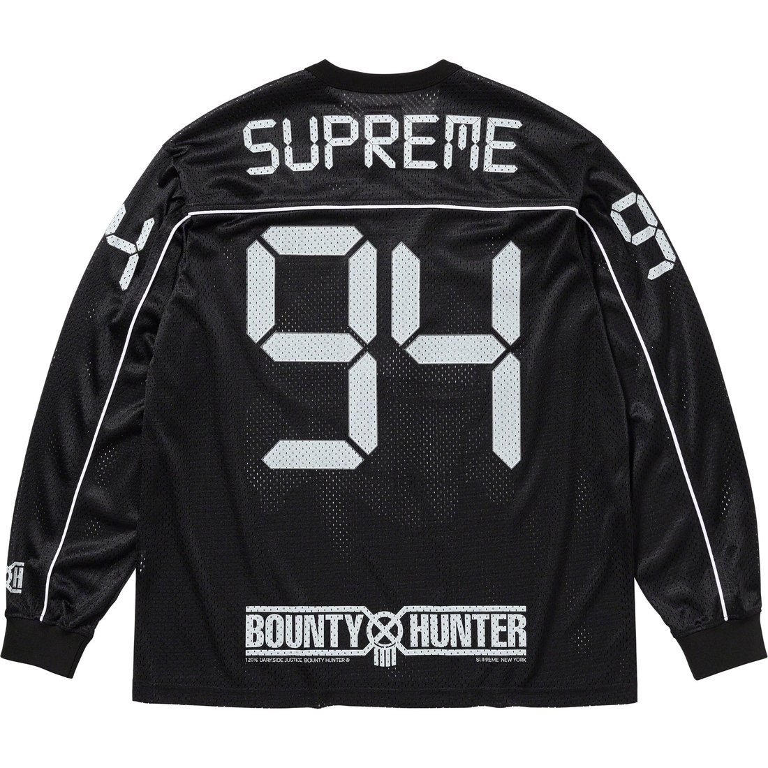 Details on Supreme Bounty Hunter Mesh Moto Jersey Black from fall winter
                                                    2023 (Price is $128)