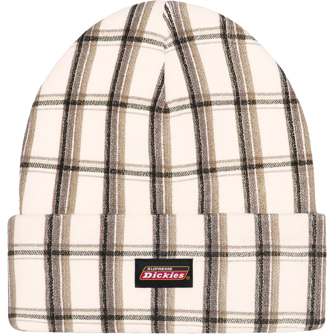 Details on Supreme Dickies Beanie White Plaid from fall winter
                                                    2023 (Price is $40)