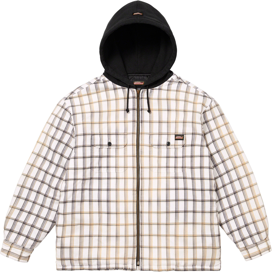 Details on Supreme Dickies Plaid Hooded Zip Up Shirt White from fall winter
                                                    2023 (Price is $148)