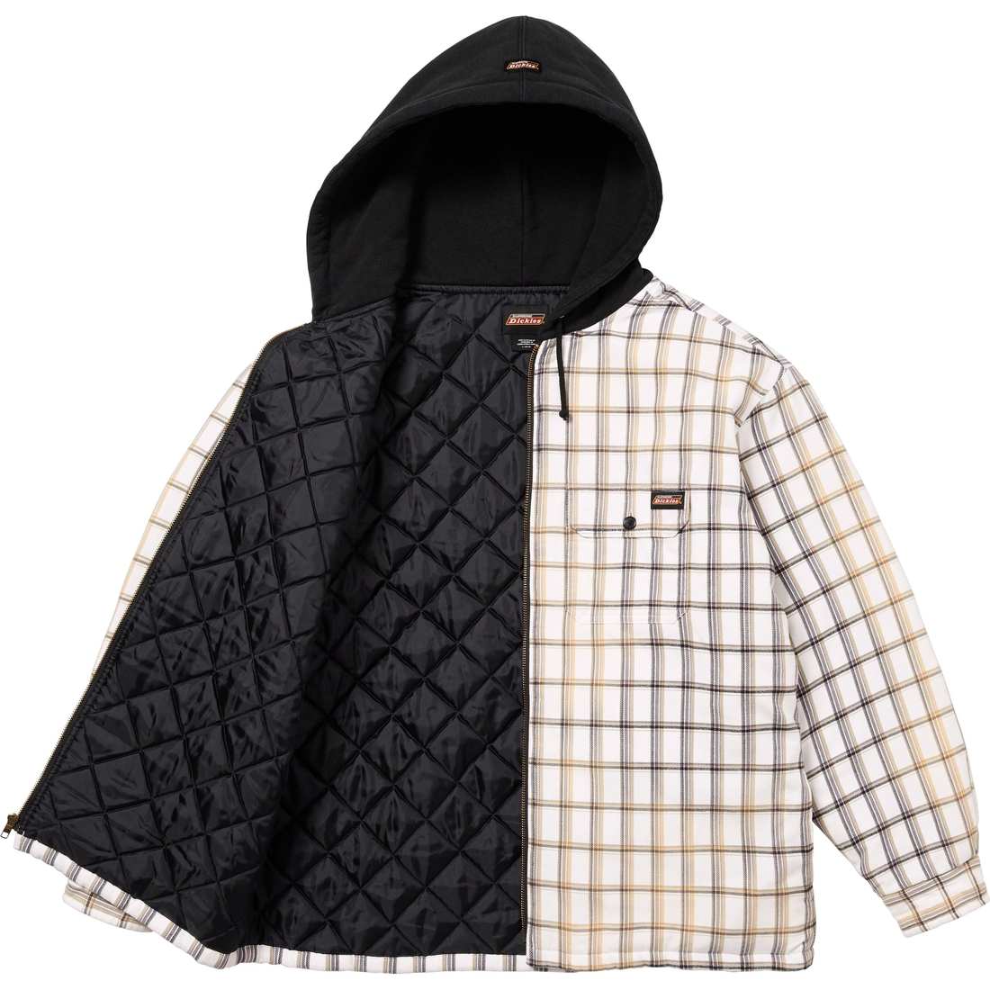 Details on Supreme Dickies Plaid Hooded Zip Up Shirt White from fall winter
                                                    2023 (Price is $148)