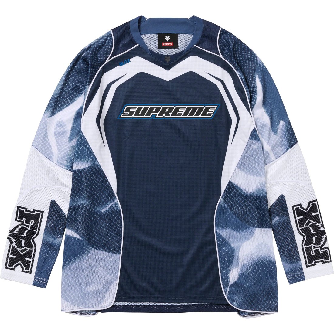 Details on Supreme Fox Racing Jersey Navy from fall winter
                                                    2023 (Price is $148)