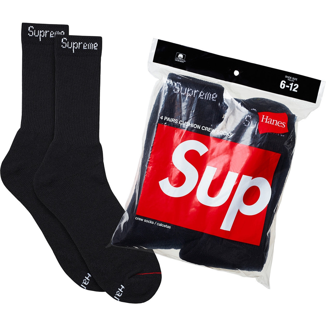 Details on Supreme Hanes Crew Socks (4 Pack) Black from fall winter
                                                    2023 (Price is $24)