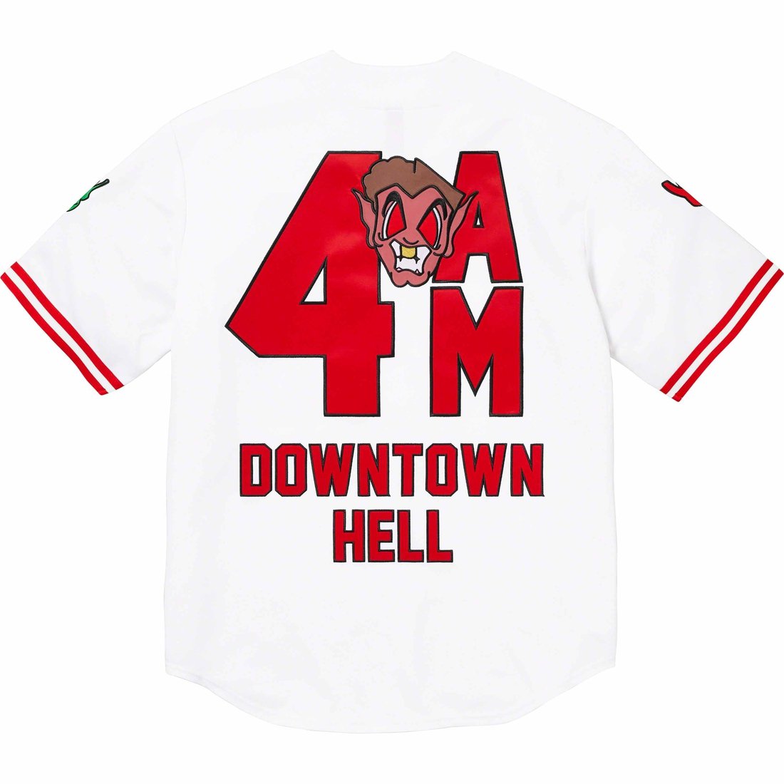 Details on Supreme Mitchell & Ness Downtown Hell Baseball Jersey White from fall winter
                                                    2023 (Price is $188)