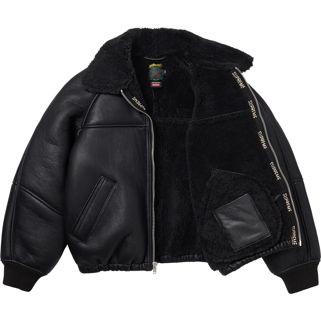 Details on Supreme Schott Shearling Bomber Jacket Black from fall winter
                                                    2023 (Price is $1498)