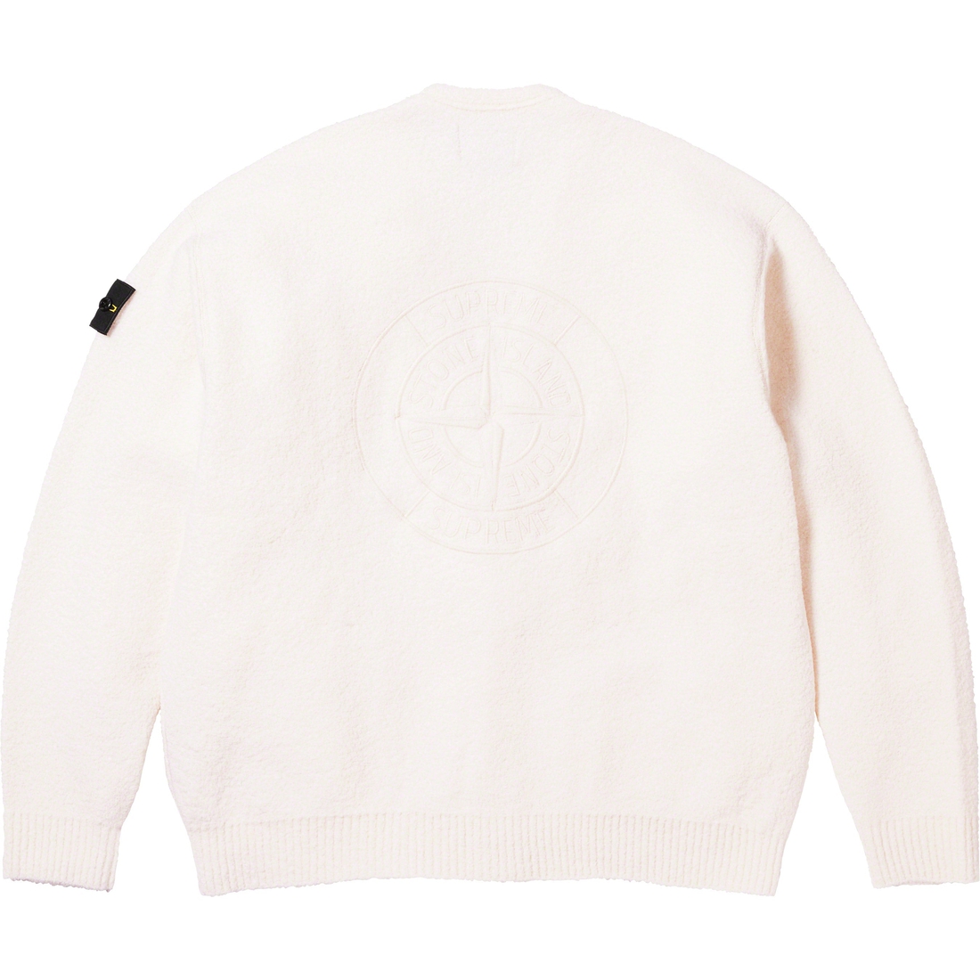 Details on Supreme Stone Island Bouclé Cardigan White from fall winter
                                                    2023 (Price is $498)